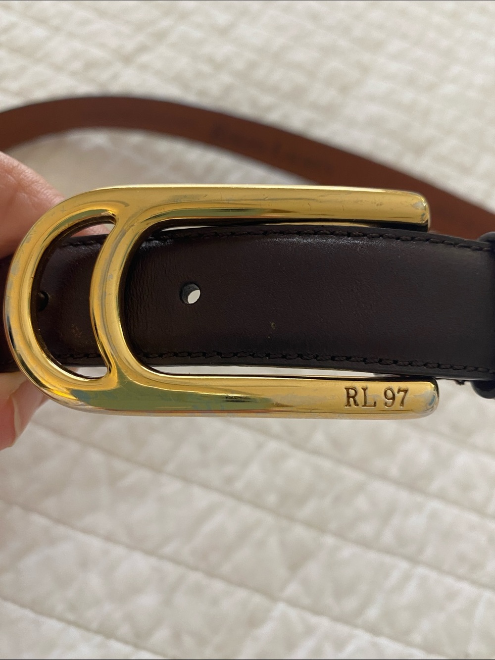 Ralph Lauren 97 Brown Leather Belt with Gold-Tone Double D Buckle